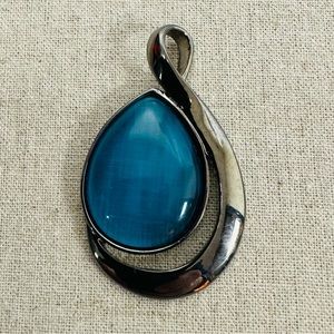 Lia Sophia Gunmetal Pendant w/Sea Blue Stone